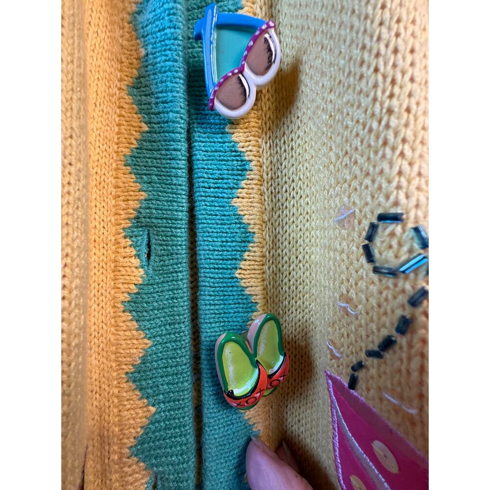 Quacker Factory Cardigan L Beach Vacation Embellished Coastal Grandma Vintage - Picture 4 of 14